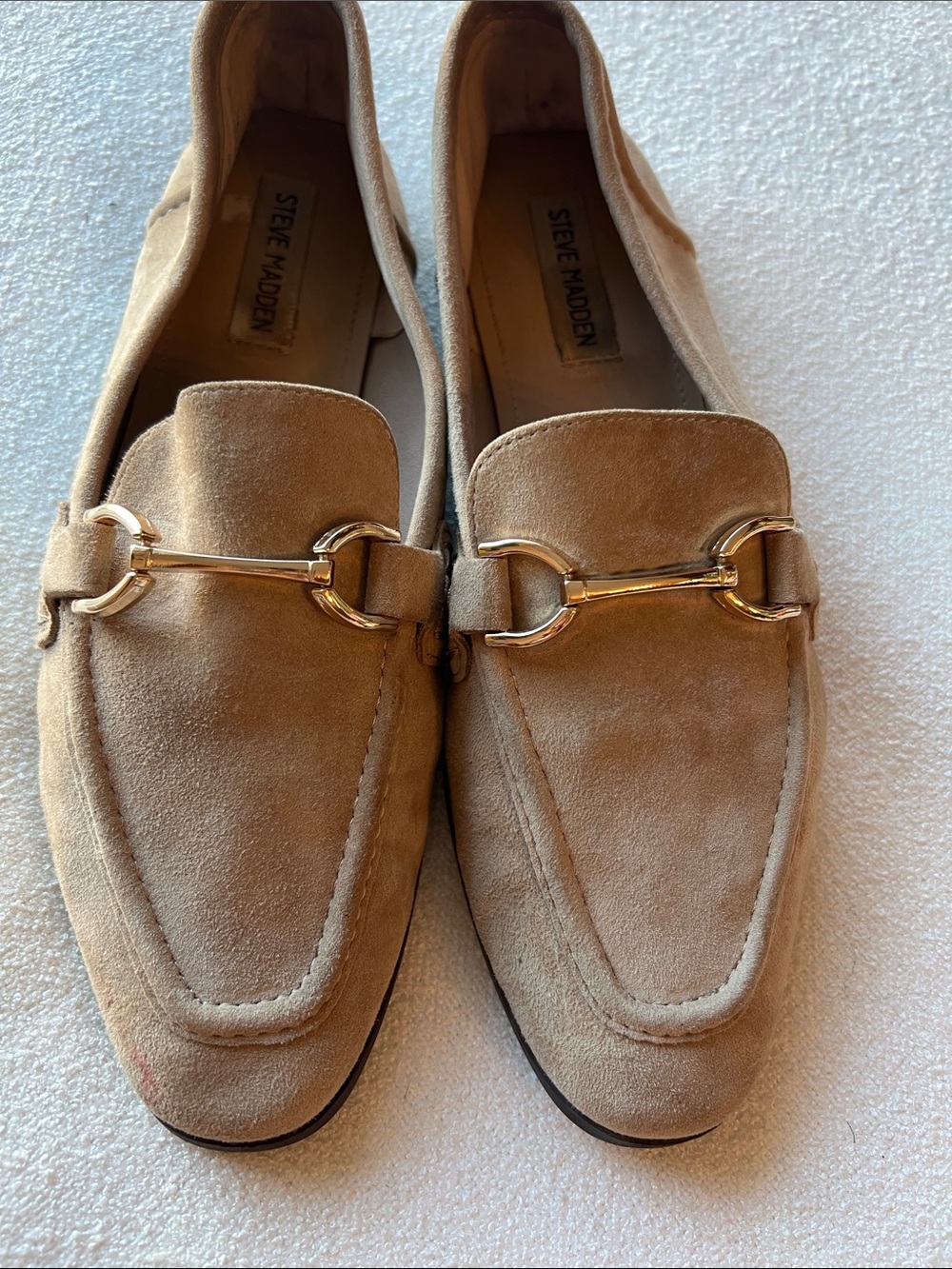 Steve Madden Women’s Suede Loafers in Tan with Gold Bit